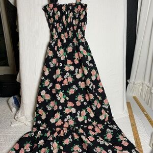 Divided Black floral smocked sundress sz small cottage core boho